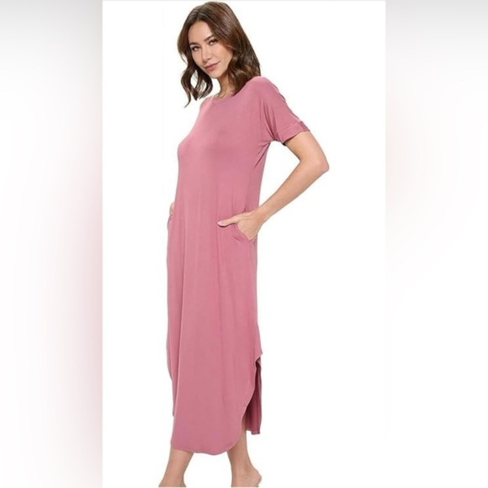 PinkLily Boutique Pocket Tee Maxi Dress – Size XS – Mauve